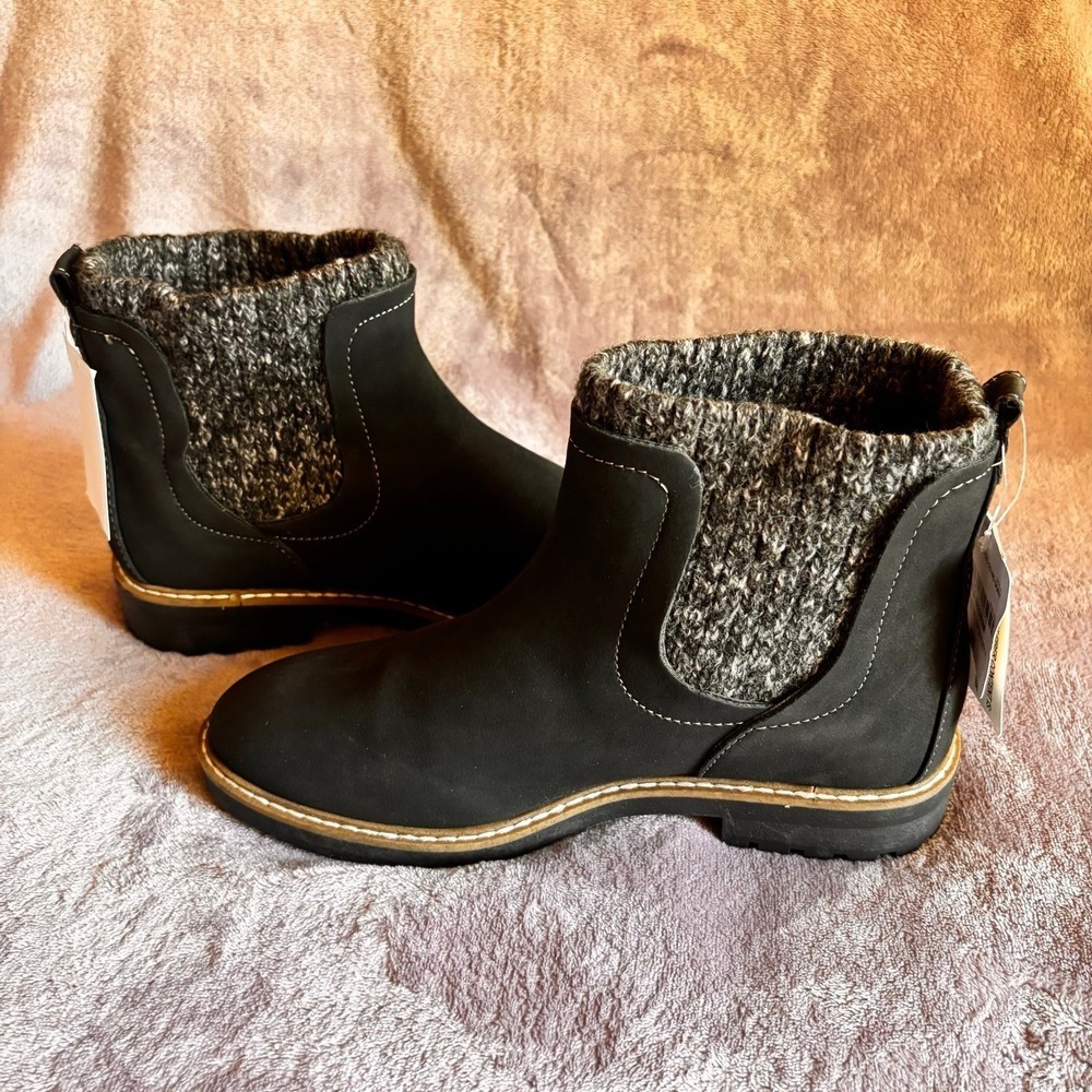 St Johns Bay Women's Black Knit Ankle Boots Memory Foam Comfort Size 7.5 Medium